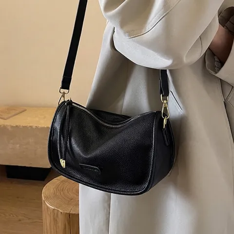 Damen Retro Boston Tasche Große Kapazität Litschi Maserung PU Leder Umhängetasche Mit Goldbeschlägen Damen Kissen Tasche