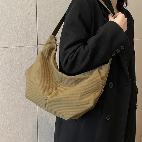 Large Capacity Hobo Bag For Women Ribbed PU Leather Half Moon Shoulder Crossbody Bag Minimalist Retro Casual Travel Bag