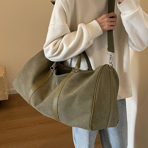 Large Capacity Canvas Travel Duffel Bag With Leather Handles Adjustable Shoulder Strap For Business Trip Gym Weekend Sports Luggage Bag