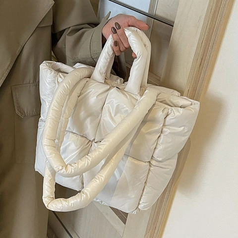 Borsa Tote Trapuntata da Donna di Moda Grande Capacità in Tessuto Piumino Borsa a Tracolla Versatile per Pendolari Invernali