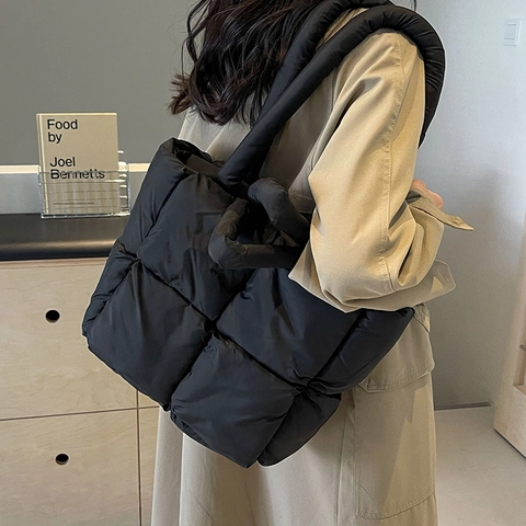 Borsa Tote Trapuntata da Donna di Moda Grande Capacità in Tessuto Piumino Borsa a Tracolla Versatile per Pendolari Invernali