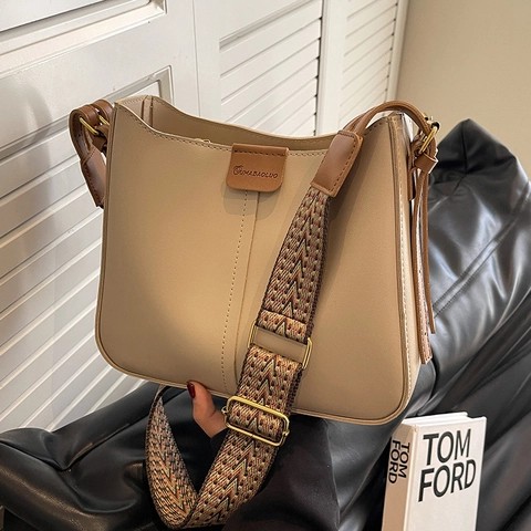 Sac Seau pour Femmes en Cuir PU Avec Large Bandoulière à Motif Géométrique Sac à Bandoulière Tendance Style Coréen