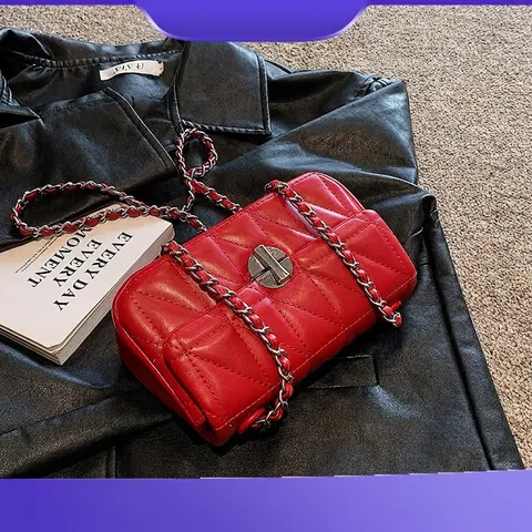 Bolso Bandolera Elegante Acolchado Romboidal para Mujer Bolso de Hombro de Cuero PU con Cadena Plateada para Boda
