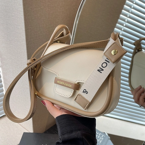 Dames Moderne PU Leren Crossbodytas Contrastkleur Kleine Vierkante Zadeltas Met Letterband Voor Dagelijkse Vrije Tijd