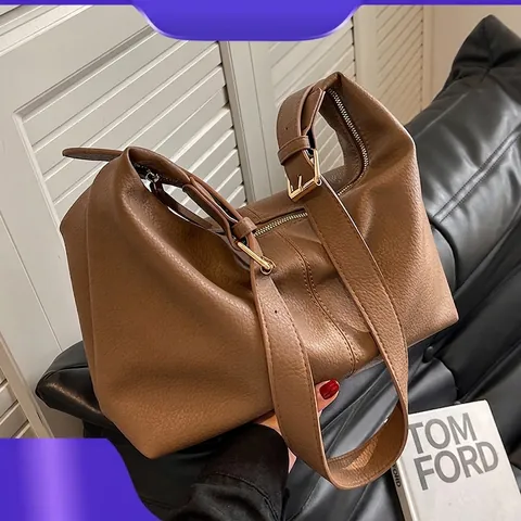 Bolso Hobo de Cuero PU de Gran Capacidad para Mujer Bolso de Hombro de Moda con Grano de Lichi Bolso Tote Minimalista