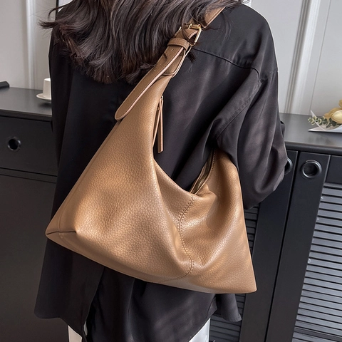 Bolso Hobo de Cuero PU de Gran Capacidad para Mujer Bolso de Hombro de Moda con Grano de Lichi Bolso Tote Minimalista