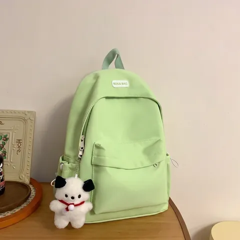 Zaino da Donna Impermeabile in Nylon Grande Capacità Casual Borsa da Scuola per Viaggi Con Ciondolo di Peluche Zaino Tinta Unita