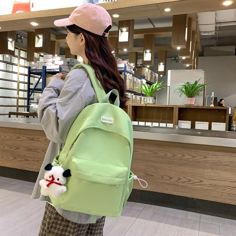 Zaino da Donna Impermeabile in Nylon Grande Capacità Casual Borsa da Scuola per Viaggi Con Ciondolo di Peluche Zaino Tinta Unita