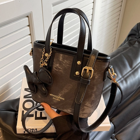 Sac Seau Mini Rétro pour Femmes en Toile Épissée Cuir PU Petit Cabas Avec Charme Chien Sac à Bandoulière Réglable
