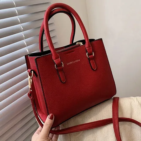 Elegant Women Handbag Litchi Grain PU Leather Wedding Bride Shoulder Crossbody Bag Gold Logo Hardware Top Handle Tote