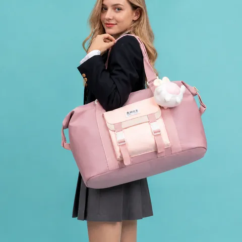 Bolso de Viaje de Tela Oxford de Gran Capacidad para Mujer Bolso de Gimnasio Impermeable Con Colgante de Conejo de Peluche