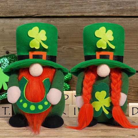 St Patrick's Day Gnome Plush Faceless Doll Ornament Green Shamrock Horseshoe Irish Dwarf Home Party Table Decoration Gift