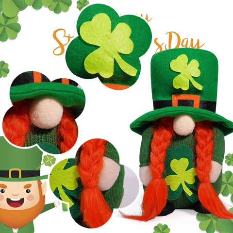 St Patricks Day Gnomes Plush Decorations Irish Shamrock Leprechaun Handmade Knitted Faceless Doll For Home Tray Table Decor Green Orange Ornament