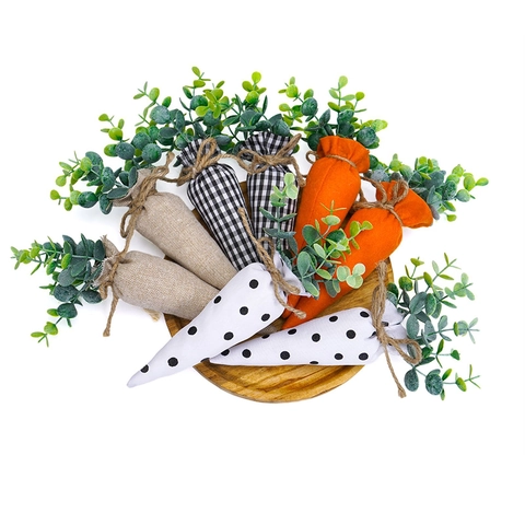 Decorazioni Appese a Forma di Carota in Tessuto Pasquale Quadri Pois Stampa Ornamenti Vegetali Casa Festa Pastorale