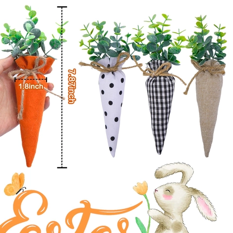Ostern Stoff Karotten Hängende Ornamente Bedruckt Kariert Punktiert Jute Rustikale Deko Für Festival Home Party Requisiten
