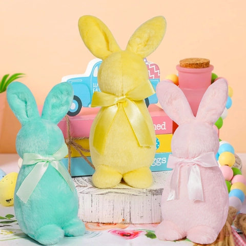 Simpatico Ornamento per Bambola di Coniglio di Peluche di Pasqua Con Fiocco Morbido Animale di Peluche Decorazione da Scrivania per Regali di Festa