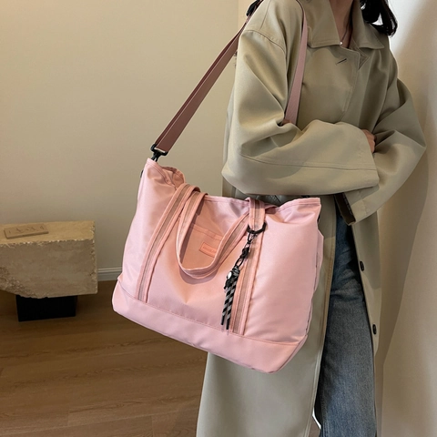 Women Large Capacity Travel Tote Bag Fabric Nylon Shoulder Bag Multi-functional Casual Handbag Weekend Trip Storage Bag