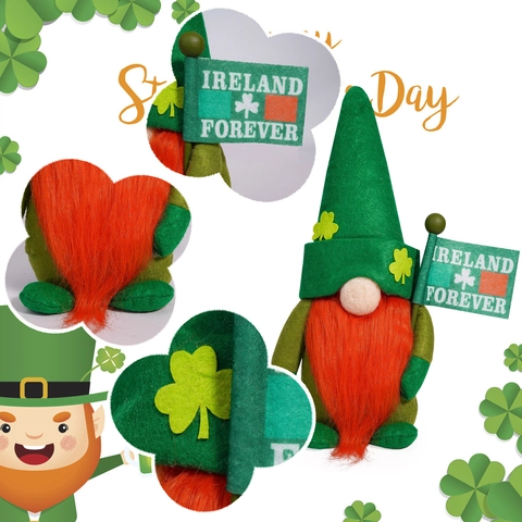 St Patrick's Day Gnomes Ireland Forever Green Leaf Gnome Plush Ornaments Shamrock Luck Irish Party Decor For Home Gift