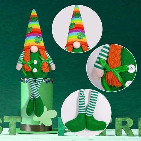 St. Patrick's Day Gnomes Plush Polyester Clover Rainbow Striped Hat Faceless Doll Irish Lucky Ornament For Home Table Decor