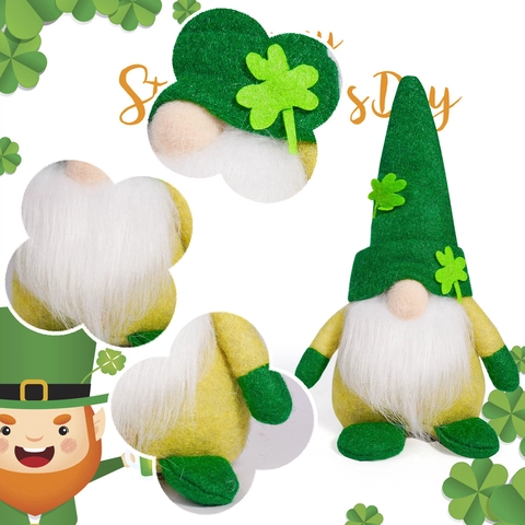 St. Patrick Day Zwerg Plüsch Dekoration Mit Kleeblatt Glück Irisches Fest Gesichtslos Puppe Für Haus Party Ornament
