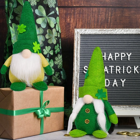 St. Patrick Day Zwerg Plüsch Dekoration Mit Kleeblatt Glück Irisches Fest Gesichtslos Puppe Für Haus Party Ornament