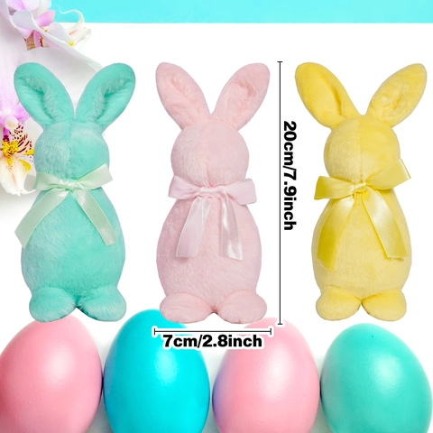 Ornement en Peluche Lapin de Pâques Avec Nœud en Ruban Lapin Rembourré Doux Figurine de Bureau pour Décoration Maison