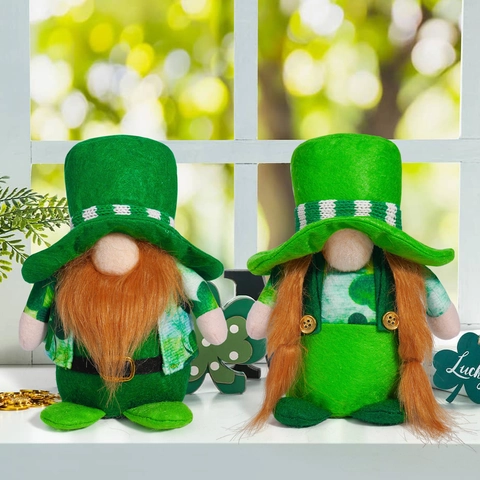 St Patrick's Day Gnome Plush Green Shamrock Irish Leprechaun Handmade Lucky Clover Figurine Ornaments Holiday Home Table Decor