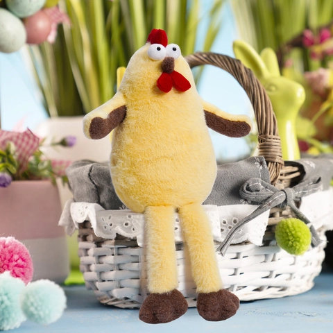 Giocattolo di Peluche di Pulcino Giallo di Pasqua Simpatica Bambola di Gallo a Gambe Lunghe Decorazione per Feste in Casa