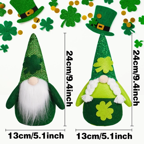 Ornamento Gnomo di San Patrizio Bambola di Peluche Senza Volto Cappello di Paillettes Verde Trifoglio Statuetta Irlandese