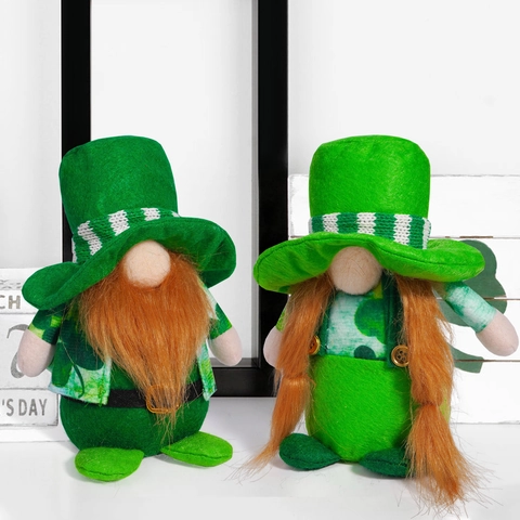 Gnomes en Peluche pour la Saint Patrick Décorations Irlandaises de Trèfle Poupée Sans Visage Elfe de la Chance pour Maison Table Fête