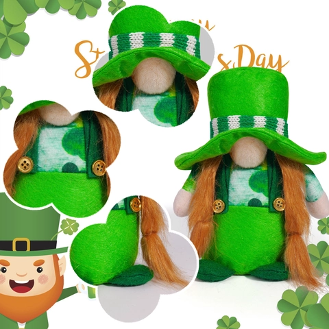 Gnomes en Peluche pour la Saint Patrick Décorations Irlandaises de Trèfle Poupée Sans Visage Elfe de la Chance pour Maison Table Fête