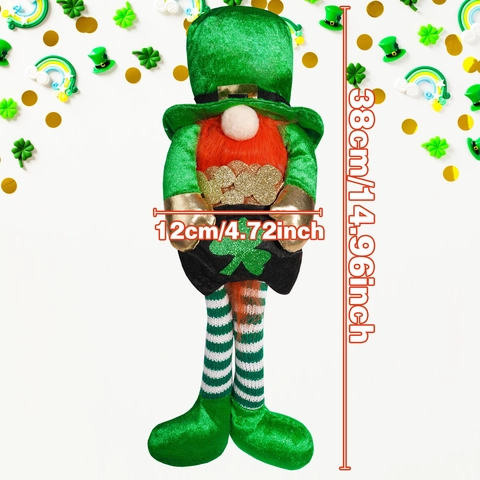 St Patrick Day Green Gnome Plush Doll Long Leg Clover Leprechaun Ornament Irish Festival Home Table Decor Shamrock Decoration