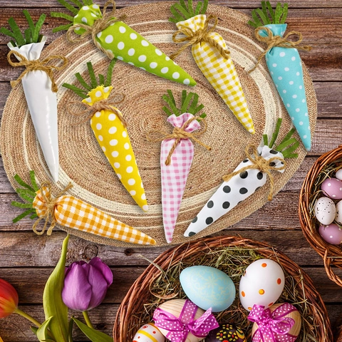 Decorazioni Carote in Tessuto Pasquali Assortite Fatte a Mano a Quadretti a Pois Carota di Stoffa Ornamenti da Appendere per Feste Casa