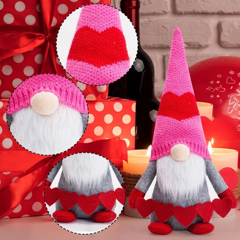 Valentijnsdag Kabouter Pluche Decoratie Roze Gezichtsloze Pop Gestreepte Gebreide Muts Hart Rudolph Ornament Voor Huis Romantisch Cadeau