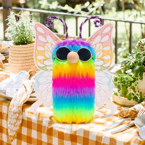 Rainbow Butterfly Plush Gnome Doll With Sunglasses Pride Month Decoration Handmade Embroidery Long Hair Butterfly Ornament