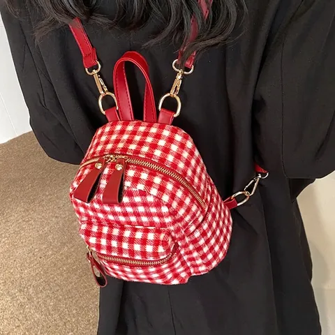 Mini Zaino Gingham Vintage In Tessuto A Quadri Borsa Da Scuola Donna Studenti Casual Viaggio Daypack Decorazione Con Fiocco