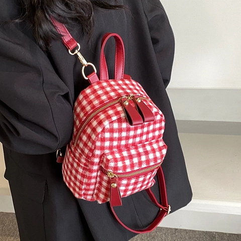 Mini Zaino Gingham Vintage In Tessuto A Quadri Borsa Da Scuola Donna Studenti Casual Viaggio Daypack Decorazione Con Fiocco