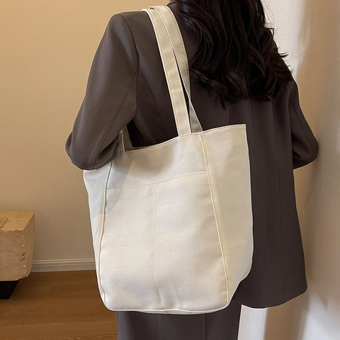 Bolso Tote de Lona de Gran Capacidad para Mujer Bolso de Hombro Casual Simple para Viajes Diarios Bolso de Mano de Color Sólido Duradero con Bolsillo
