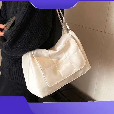 Borsa a Tracolla Trapuntata Vintage da Donna in Pelle PU Opaca Grande Capacità Borsa Tote Catena di Metallo Casual