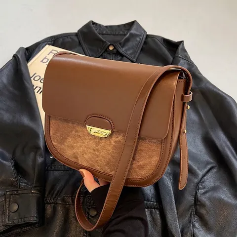 Vintage PU Leder Umhängetasche Satteltasche Für Damen Retro Nähte Flip Schultertasche Mit Metallschnalle Kleine Mode Quadratische Tasche