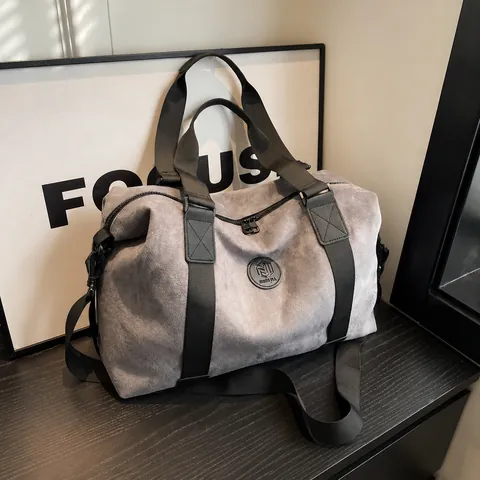 Women Large Capacity Shoulder Bag Canvas Suede Look Travel Bag For Fitness Yoga Casual Crossbody Tote Handbag Solid Color