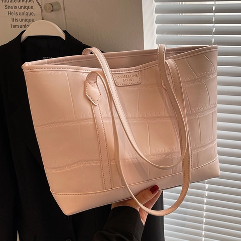 Large Capacity Crocodile Pattern PU Leather Tote Bag Fashion Shoulder Commute Shopping Bag For Women Street Trend Minimalist
