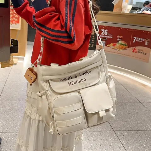 Borsa Tote Donna in Tessuto Oxford Grande Capacità Multi Tasca Borsa a Tracolla Per Scuola Pendolarismo Stampa Lettere