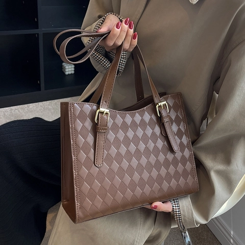 Borsa Tote Trapuntata da Donna Grande Capacità in Pelle PU Minimalista Borsa a Tracolla Con Tracolla Regolabile Per Ufficio Quotidiano