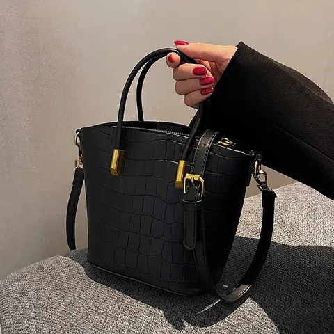 Sac Seau de Mode pour Femmes Motif Crocodile Cuir PU Sac à Main Bandoulière Avec Matériel Doré Automne Hiver