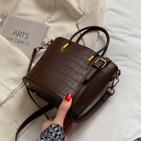 Sac Seau de Mode pour Femmes Motif Crocodile Cuir PU Sac à Main Bandoulière Avec Matériel Doré Automne Hiver