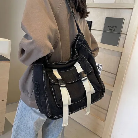 Γυναικεία Vintage Τσάντα Tote Ντένιμ Μεγάλης Χωρητικότητας Τσάντα Χιαστί Με Πολλές Τσέπες Ξεφτισμένο Άκρο Τσάντα Ώμου