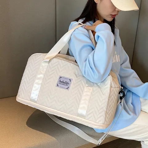 Borsa Duffel Trapuntata da Donna Grande Capacità Impermeabile in Tessuto Oxford Borsa da Viaggio Palestra con Tracolla Weekend