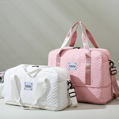 Borsa Duffel Trapuntata da Donna Grande Capacità Impermeabile in Tessuto Oxford Borsa da Viaggio Palestra con Tracolla Weekend