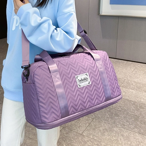 Women Quilted Duffel Bag Large Capacity Waterproof Oxford Cloth Gym Travel Bag With Shoulder Strap Weekender Bag For Overnight